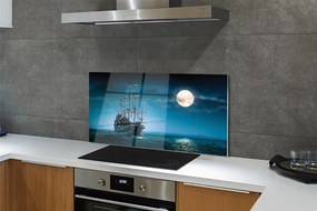 Szkło do Kuchni na Ścianę Statek nad Morzem w Blasku Księżyca