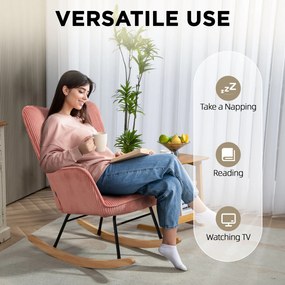 HOMCOM Fotel bujany, Fotel relaksacyjny, Fotel bujany, obciążenie do 120 kg, Poliester, 98 x 71 x 101 cm, Różowy