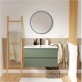 Pojedyncza szafka pod umywalkę 80 cm, wykończenie dębowe, z baterią i lustrem SORRENTO