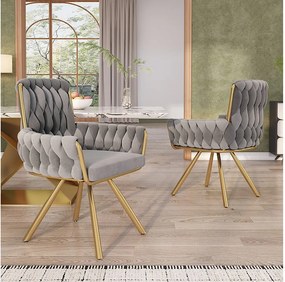 Zestaw 2 obrotowych krzeseł welurowych - 87 x 50 x 55 cm - Fotel z czterema metalowymi nogami - Szary