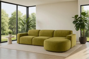 Narożnik w kształcie L zaokrąglony Cursal, tkanina Salvador, Oliwkowy, Prawy