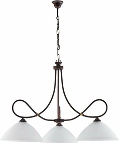 Dallas - żyrandol z czarnego lakierowanego żelaza, dekor imitujący rdzę, stare złoto, klosze z białego szkła alabastrowego Ø13 cm, 3 światła