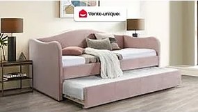 Łóżko dzienne wysuwane 2 x 90 x 190 cm - Welur - Różowy - MATHILDE