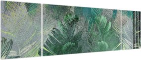 Obraz - Tekstura betonu z liśćmi (170x50 cm)