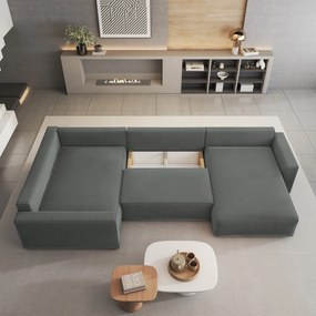 Masseno Narożnik VELAMI z funkcją spania i pojemnikiem na pościel Narozniki U, Rozkładana sofa - Szary, MONOLITH 85