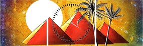 Obraz malowanych egipskich piramid (z zegarem) (90x30 cm)