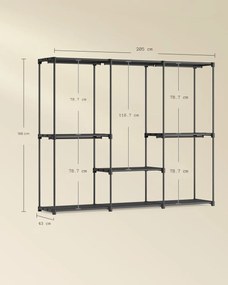 Otwarta szafa z półkami DRESSIO, 205x43x166 cm, czarna SongmicsHome