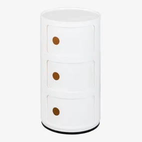 Okrągły Stolik Pomocniczy Z Półkami Babel Distressed White & 3 Szuflady - Sklum
