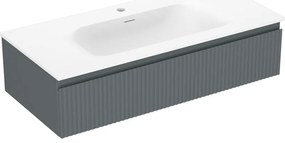 Mexen Rivel szafka łazienkowa 100 cm z umywalką Vela, 1 szuflada, ryflowana , grafit mat/biała mat - 91A20-10023-1-BF66-W23M01