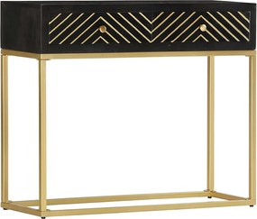 Konsola stołowa Czarno-złota 90x30x75 cm Z litego drewna mango z 2 szufladami i stalową ramą - Styl Przemysłowy