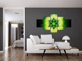 Obraz - Kwiatowa mandala na zielonym tle (125x70 cm)