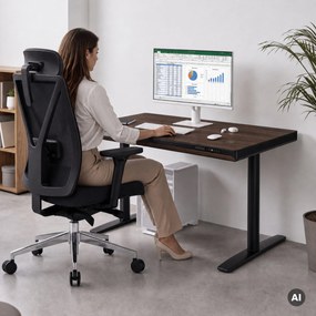 Biurko elektryczne sit-stand z szufladą i ładowarką bezprzewodową Qi czarne/orzech, 1200 mm: ELLIS