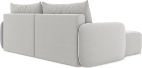 Jasnoszary aksamitny rozkładany/ze schowkiem narożnik (lewostronny/z szezlongiem) Kalena – Makamii