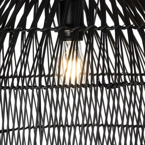 Lampa podłogowa rustykalna czarna z rattanem - Sam