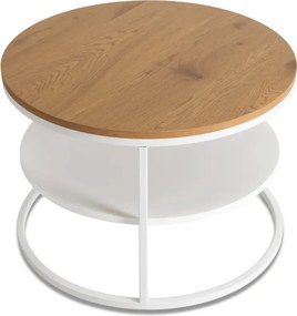 Stolik Kawowy z Półką BEST 70 cm Dąb/Biały Skandynawski