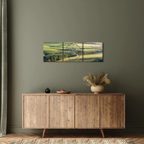 Obraz - Drewniana półka z krajobrazem (z zegarem) (90x30 cm)