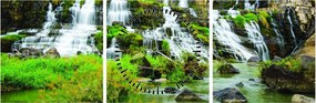 Obraz - wodospady z zielenią (z zegarem) (90x30 cm)