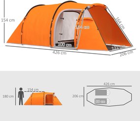 Outsunny Namiot tunelowy dla 2-3 osób, namiot kempingowy z przedsionkiem, haczyk na lampę, 2000 mm słupa wody, Pomarańczowy | Aosom PL
