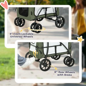 PawHut Wózek dla zwierząt domowych, składany, zdejmowany koszyk, 81 x 58 x 97,5 cm, Czarny+Ciemnozielony+Biały