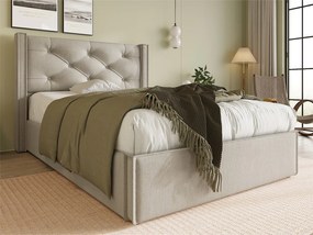 Łóżko tapicerowane 90x200cm z tkaniny bawełnianej - z stelażem na listwach - Jasnoszare