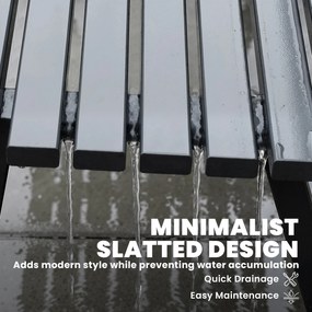 Outsunny Ławka ogrodowa 3-osobowa, odporna na warunki atmosferyczne, metalowa, z szerokim siedziskiem, lamelowy design, nośność 240 kg, 154 x 68 x 88 cm | Aosom PL