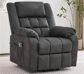 Fotel - z funkcją masażu - z funkcją grzewczą - z podnóżkiem - 2 boczne kieszenie + uchwyt na kubek - port USB - szary