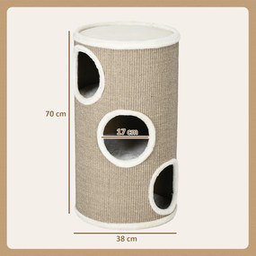 PawHut Drapak dla Kotów z Pluszu i Maty Sisalowej, Stabilny, Ø38 x 70H cm, Brązowy