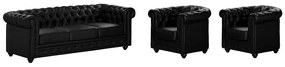 Kanapa 3-osobowa i 2 fotele CHESTERFIELD - Z ekoskóry - Czarny