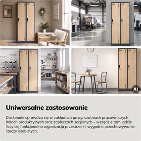 Szafa socjalna czterokomorowa Eco Design Kacper 80x50x180 cm, antracyt/dąb sonoma