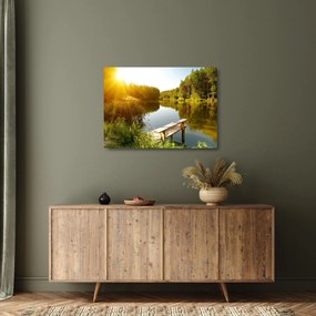Obraz na szkle - Jezioro w pobliżu lasu (70x50 cm)