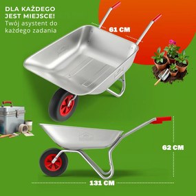 Taczka ogrodowa ocynkowana LARRY, max. pojemność 80l/100kg, srebrna/czarna Gardebruk