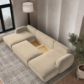 Masseno Narożnik SAVONA z funkcją spania i pojemnikiem na pościel Narozniki U, Rozkładana sofa - Beżowy, PAROS 02
