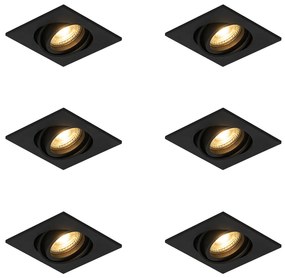 Zestaw 6 nowoczesnych reflektorów wpuszczanych czarnych z regulacją - Club