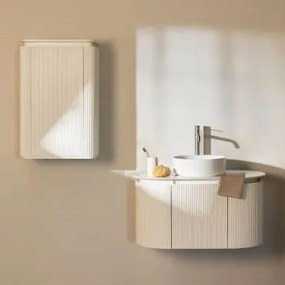 Zestaw Drewnianych Mebli Łazienkowych Carsone Biała & Biała & Okrągły Ceramiczny Biały - Sklum