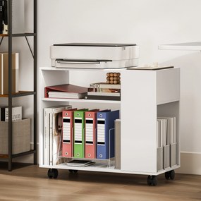 HOMCOM Stojak na drukarkę z podzieloną komorą, półkami do biura, 70 x 34 x 60 cm, biały | Aosom PL