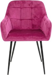 Ciemnoróżowe krzesło jadalniane LOREN VELVET z czarnymi nogami