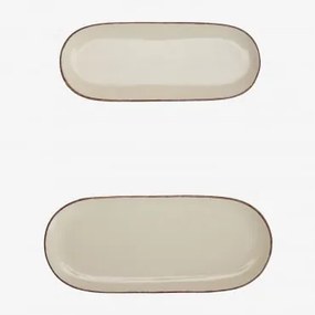 Zestaw 2 Tac Z Gresu Ronilena Tapioka Beżowy - Brązowy - Sklum