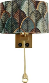 Lampa ścienna mosiężna z owalnym aksamitnym abażurem o wzorze liści 25 cm - Brescia Combi