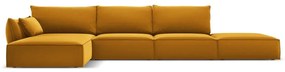 Musztardowy aksamitny narożnik (lewostronny/z szezlongiem) Vanda – Mazzini Sofas