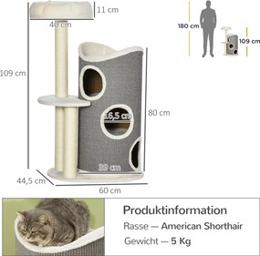 PawHut Drapak Łóżko dla Kotów Tona Kotów Szary Naturalny Biały Wielofunkcyjny 60x445x109cm | Aosom PL