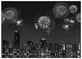 Obraz na szkle - Fajerwerki w Miami, czarno - białe (70x50 cm)