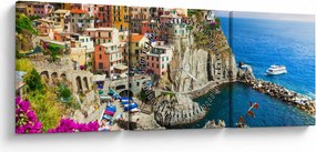 Obraz - Włoska wioska Manarola (z zegarem) (90x30 cm)