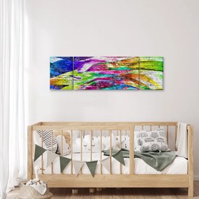 Obraz - Mur z cegły z kolorowymi płomieniami (170x50 cm)