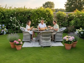 Zestaw mebli stołowych technorattan (4 fotele + okrągły stół) MODERNO jasno szary