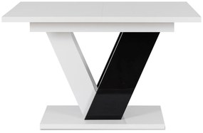 Zestaw Stół Prostokątny Rozkładany CLARK 120-160 cm Czarny/Biały Połysk i 4 Krzesła Tapicerowane do Salonu RICK Szare Welurowe