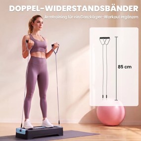 SPORTNOW Deska do stepów regulowana Fitness Aerobic Stepper z 2 poziomami (11/16 cm) 2 taśmami oporowymi, mata antypoślizgowa Niebieski | Aosom PL