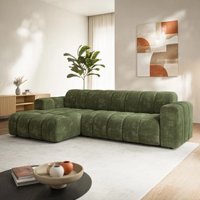 Masseno Narożnik SETIA Lewostronny, L-Kształtny, Nowoczesna Sofa narożna, Tkanina Szenilowa - Zielony, LUMO 20
