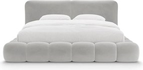 Szare tapicerowane łóżko dwuosobowe ze schowkiem ze stelażem 200x200 cm Solange – Micadoni