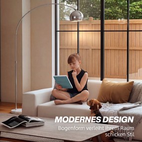 HOMCOM Lampa podłogowa, design łukowy z marmurową podstawą, 167 cm, srebrna | Aosom PL