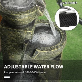 Outsunny Fontanna Ogrodowa Wodna Fontanna, regulacja prędkości, 25 x 24 x 60 cm, Czarny